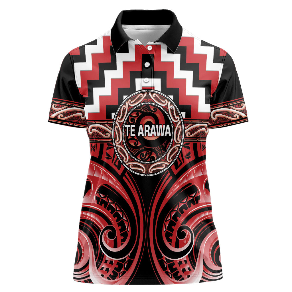 Aotearoa Te Arawa Personalised Women Polo Shirt Maori Iwi Poutama Puhoro Tattoo LT14 Female Red - Polynesian Pride