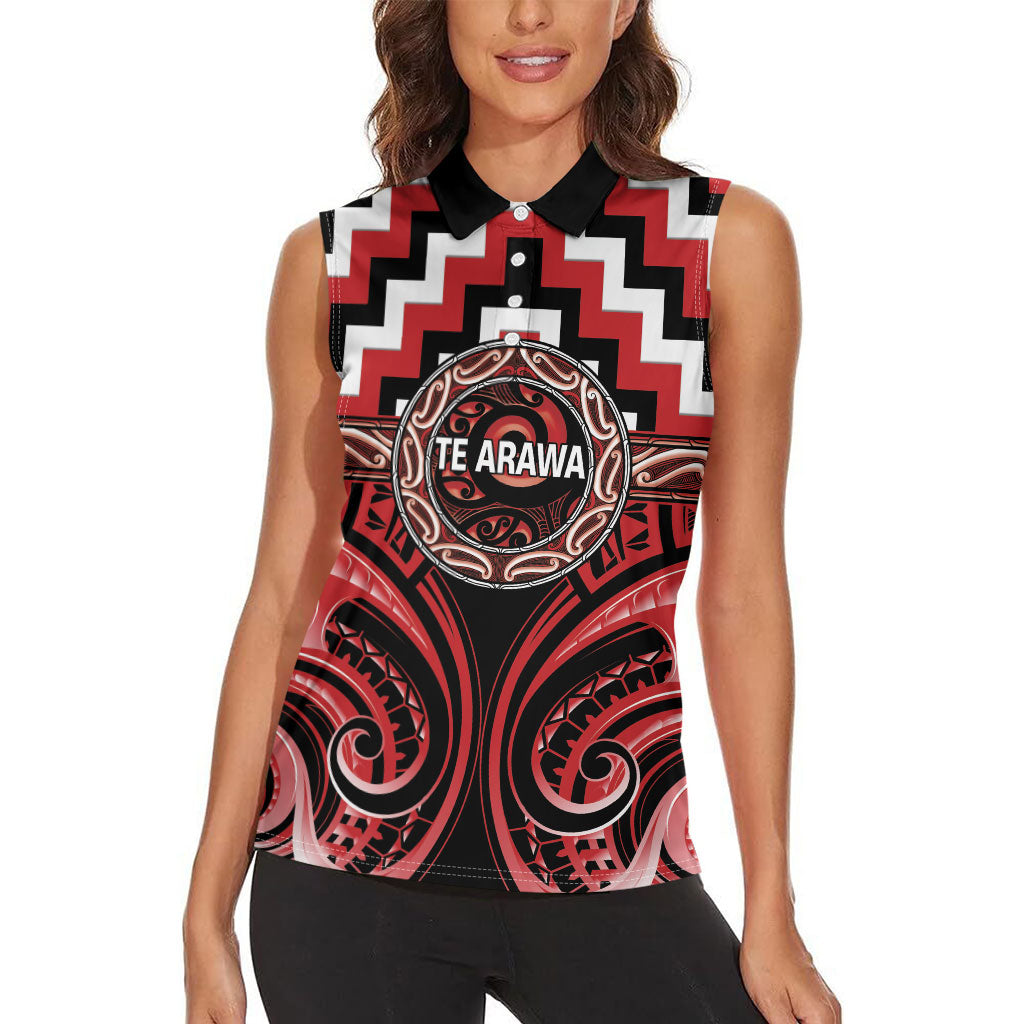 Aotearoa Te Arawa Personalised Women Sleeveless Polo Shirt Maori Iwi Poutama Puhoro Tattoo LT14 - Polynesian Pride