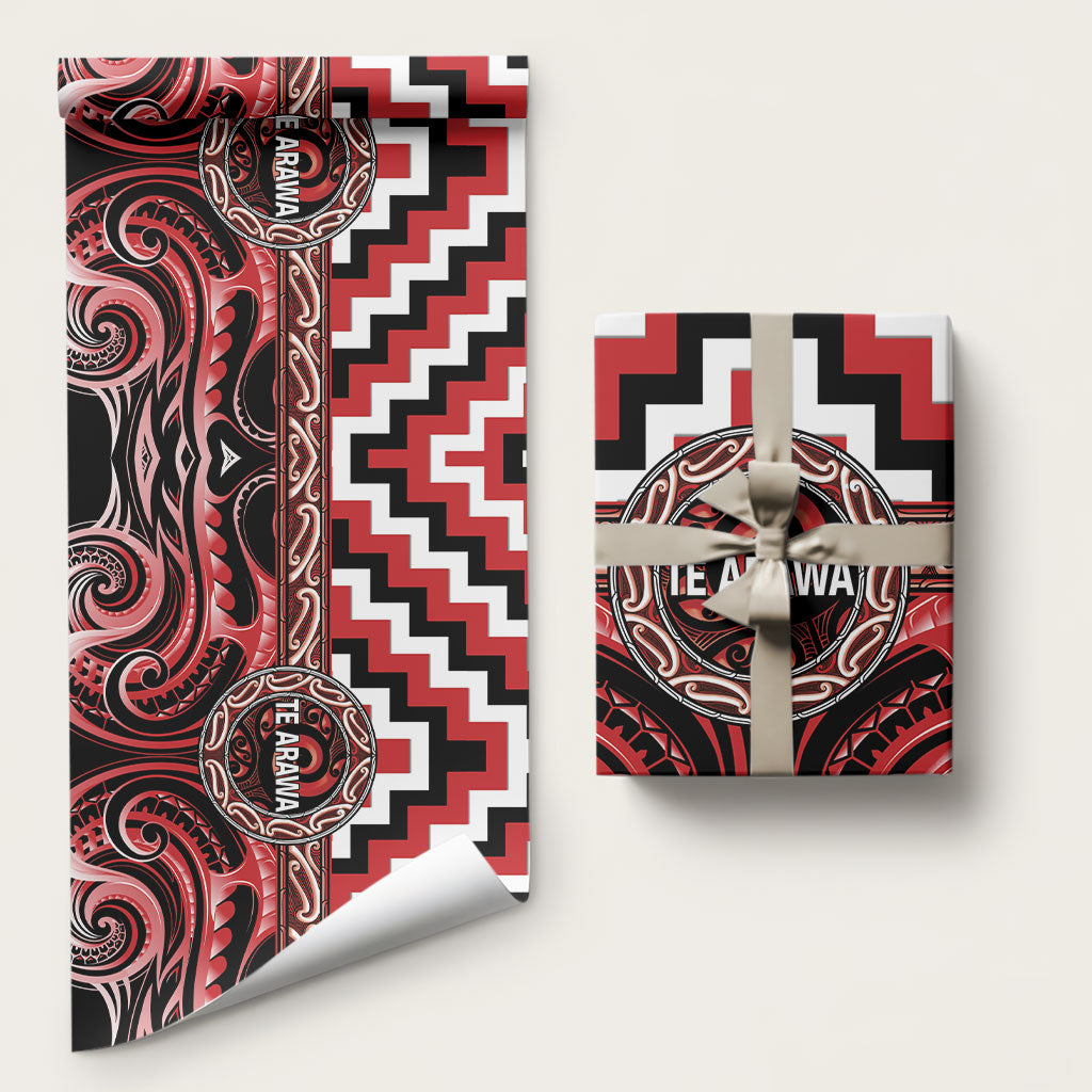 Aotearoa Te Arawa Wrapping Paper Maori Iwi Poutama Puhoro Tattoo LT14 58" × 23" Red - Polynesian Pride