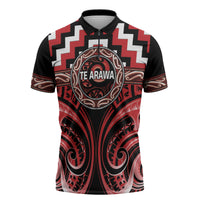 Aotearoa Te Arawa Personalised Zipper Polo Shirt Maori Iwi Poutama Puhoro Tattoo LT14 Red - Polynesian Pride