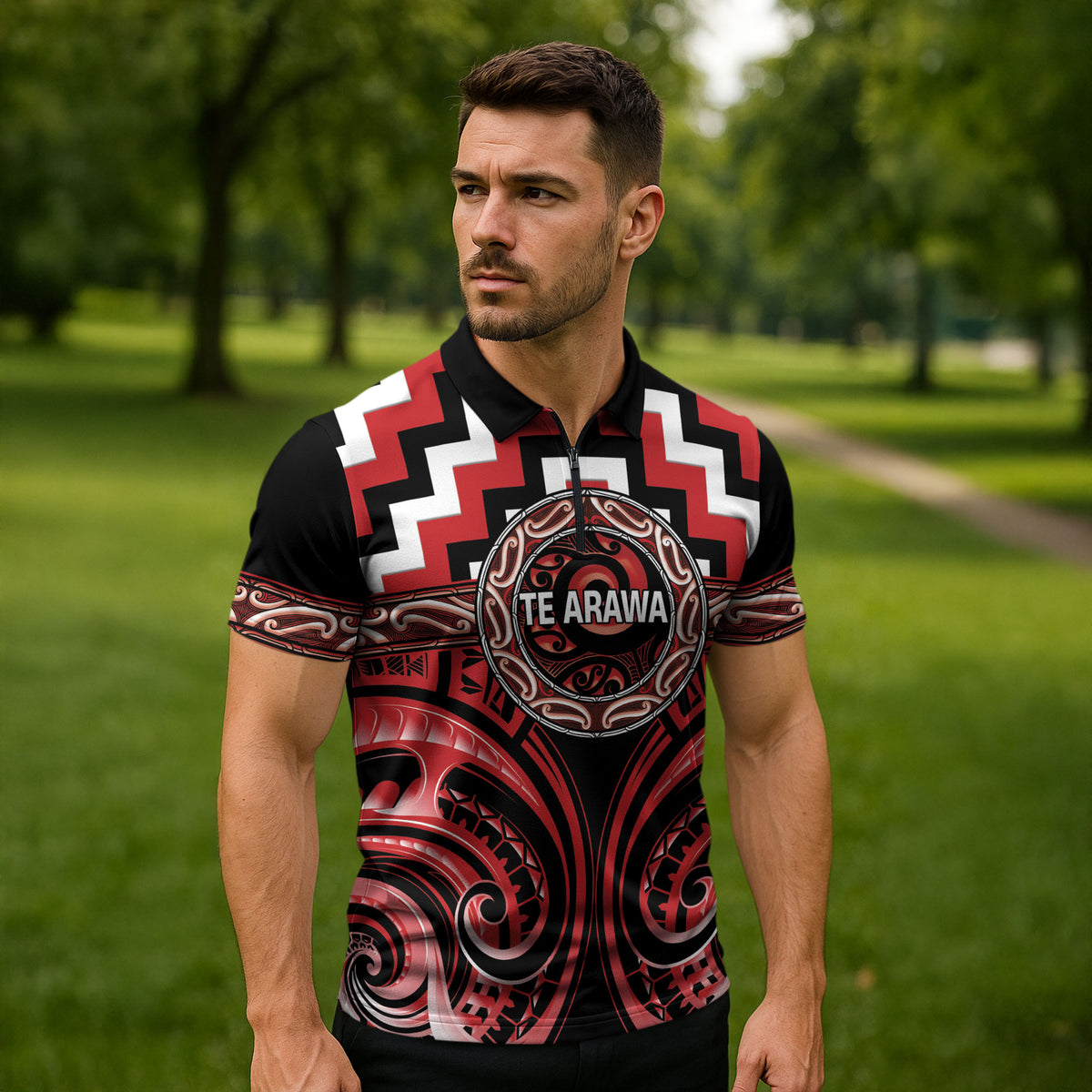Aotearoa Te Arawa Personalised Zipper Polo Shirt Maori Iwi Poutama Puhoro Tattoo LT14 - Polynesian Pride