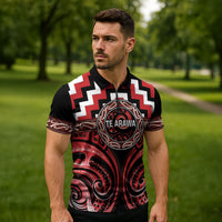 Aotearoa Te Arawa Personalised Zipper Polo Shirt Maori Iwi Poutama Puhoro Tattoo LT14 - Polynesian Pride
