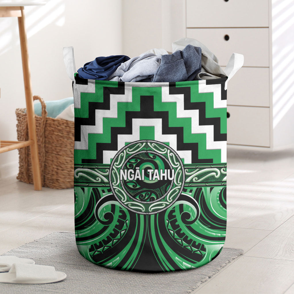 Aotearoa Ngai Tahu Laundry Basket Maori Iwi Poutama Puhoro Tattoo LT14 Green - Polynesian Pride