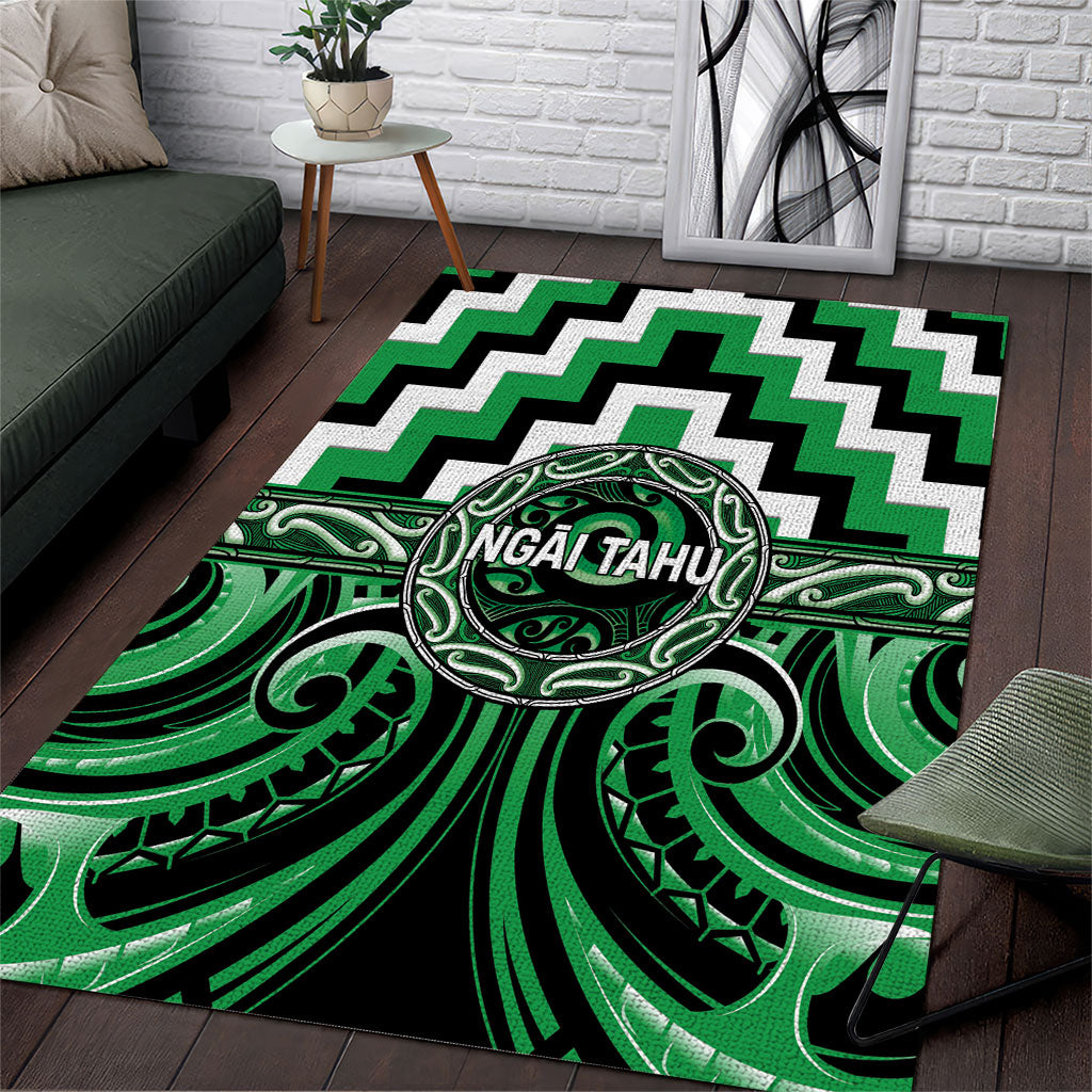 Aotearoa Ngai Tahu Area Rug Maori Iwi Poutama Puhoro Tattoo LT14 Green - Polynesian Pride