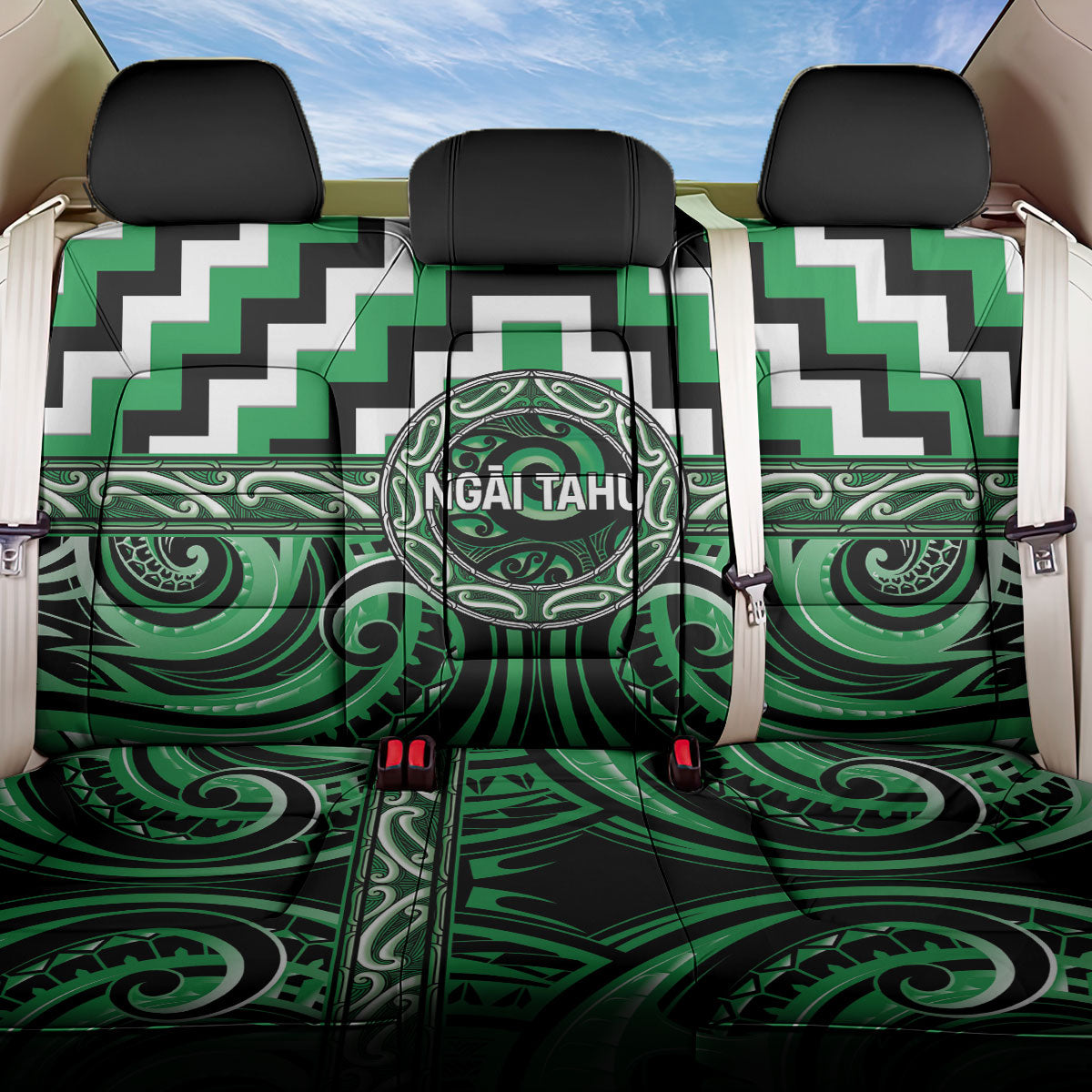 Aotearoa Ngai Tahu Back Car Seat Cover Maori Iwi Poutama Puhoro Tattoo LT14 One Size Green - Polynesian Pride