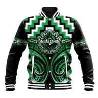 Aotearoa Ngai Tahu Personalised Baseball Jacket Maori Iwi Poutama Puhoro Tattoo LT14 Unisex Green - Polynesian Pride