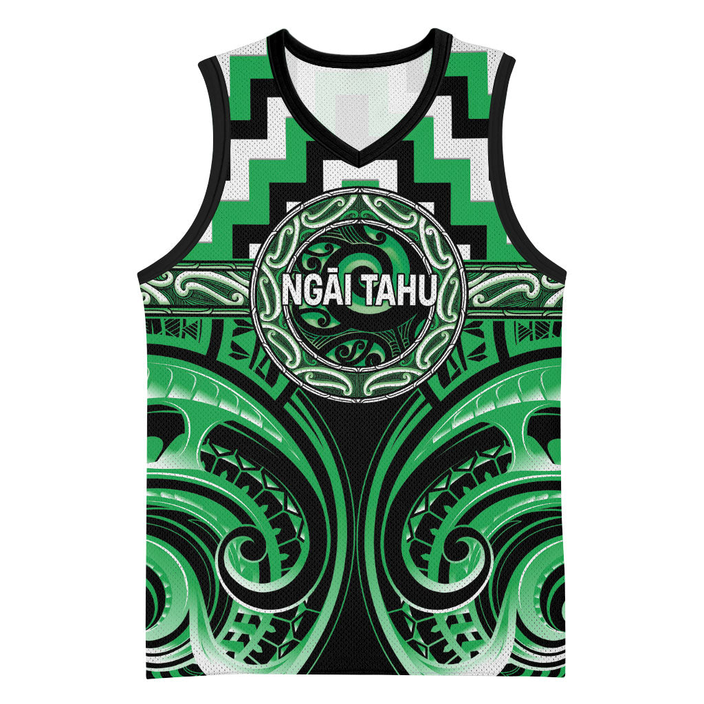 Aotearoa Ngai Tahu Personalised Basketball Jersey Maori Iwi Poutama Puhoro Tattoo LT14 Unisex Green - Polynesian Pride