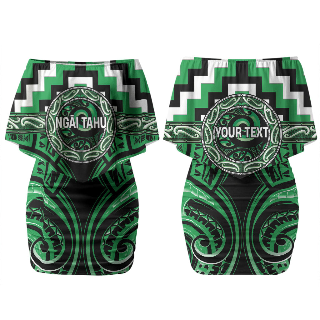 Aotearoa Ngai Tahu Personalised Couples Matching Off Shoulder Short Dress and Long Sleeve Button Shirt Maori Iwi Poutama Puhoro Tattoo LT14 - Polynesian Pride