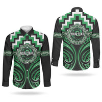 Aotearoa Ngai Tahu Personalised Couples Matching Puletasi and Long Sleeve Button Shirt Maori Iwi Poutama Puhoro Tattoo LT14 - Polynesian Pride