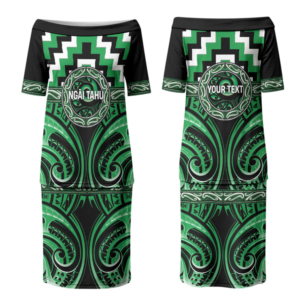 Aotearoa Ngai Tahu Personalised Couples Matching Puletasi and Long Sleeve Button Shirt Maori Iwi Poutama Puhoro Tattoo LT14 - Polynesian Pride
