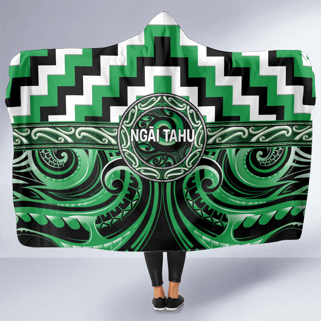 Aotearoa Ngai Tahu Hooded Blanket Maori Iwi Poutama Puhoro Tattoo LT14 One Size Green - Polynesian Pride