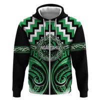 Aotearoa Ngai Tahu Personalised Hoodie Maori Iwi Poutama Puhoro Tattoo LT14 Zip Hoodie Green - Polynesian Pride