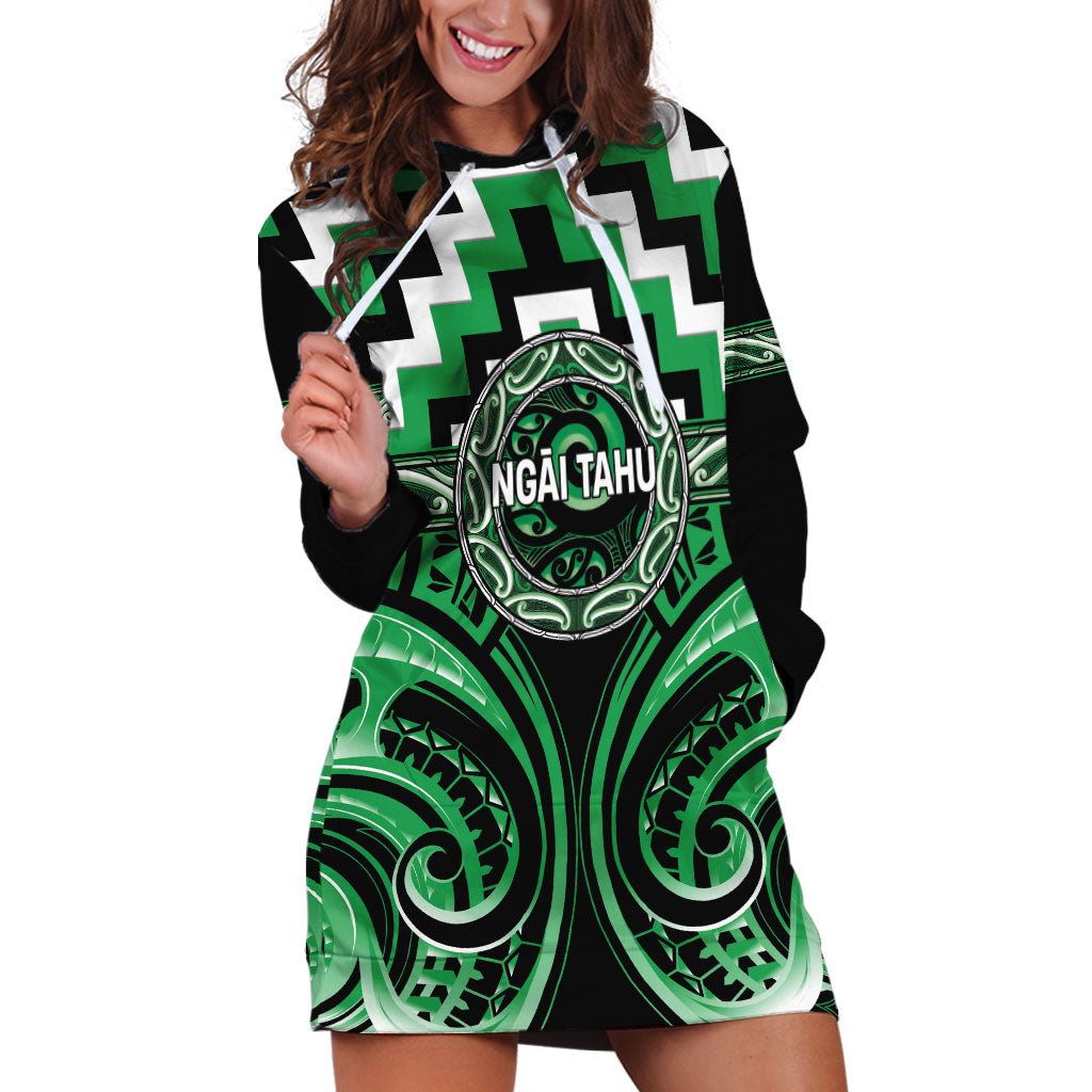 Aotearoa Ngai Tahu Personalised Hoodie Dress Maori Iwi Poutama Puhoro Tattoo LT14 Green - Polynesian Pride
