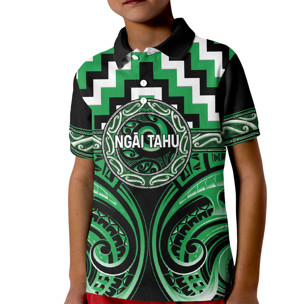 Aotearoa Ngai Tahu Personalised Kid Polo Shirt Maori Iwi Poutama Puhoro Tattoo LT14 Kid Green - Polynesian Pride