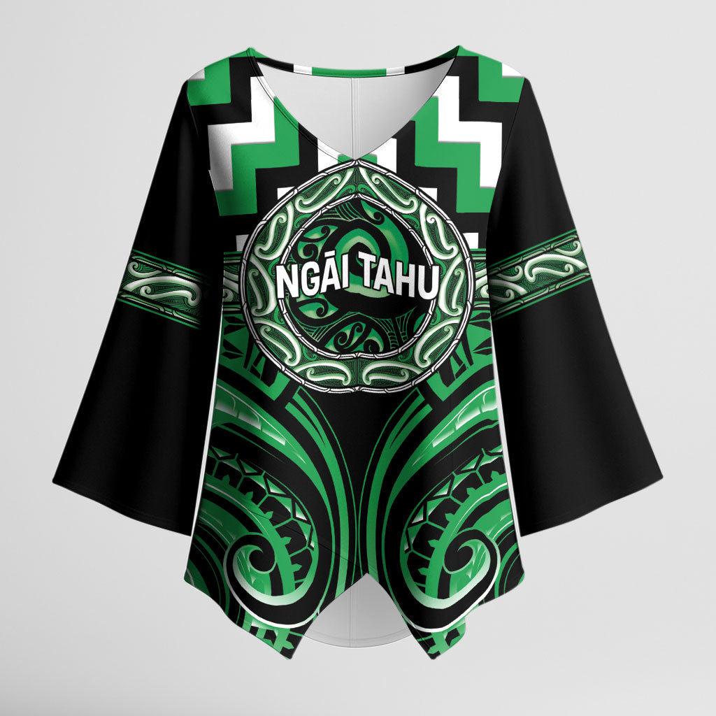 Aotearoa Ngai Tahu Personalised Kimono Sleeve Blouse Maori Iwi Poutama Puhoro Tattoo LT14 Female Green - Polynesian Pride