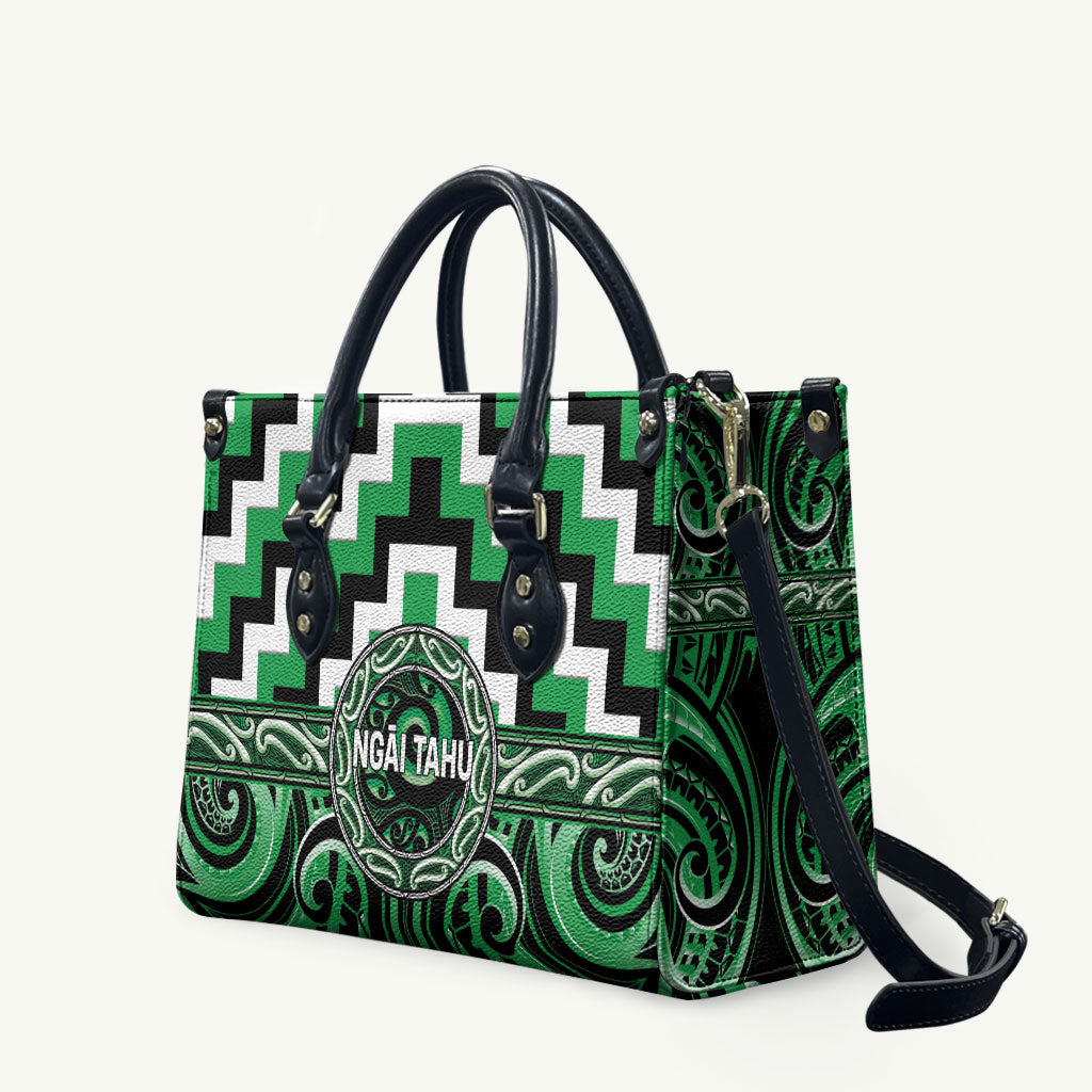 Aotearoa Ngai Tahu Leather Bag Maori Iwi Poutama Puhoro Tattoo LT14 Green - Polynesian Pride