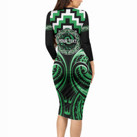 Aotearoa Ngai Tahu Personalised Long Sleeve Bodycon Dress Maori Iwi Poutama Puhoro Tattoo LT14 - Polynesian Pride