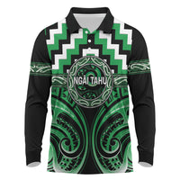 Aotearoa Ngai Tahu Personalised Long Sleeve Polo Shirt Maori Iwi Poutama Puhoro Tattoo LT14 Green - Polynesian Pride