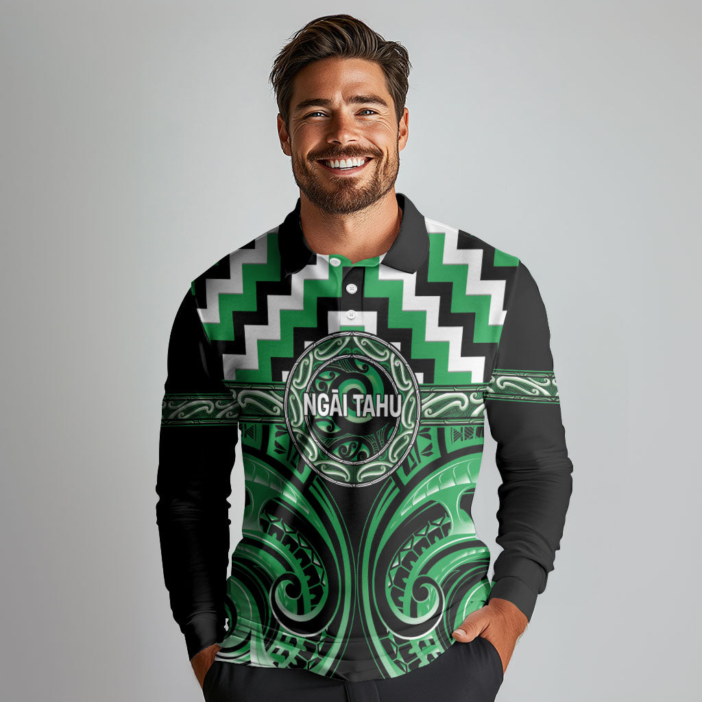 Aotearoa Ngai Tahu Personalised Long Sleeve Polo Shirt Maori Iwi Poutama Puhoro Tattoo LT14 - Polynesian Pride