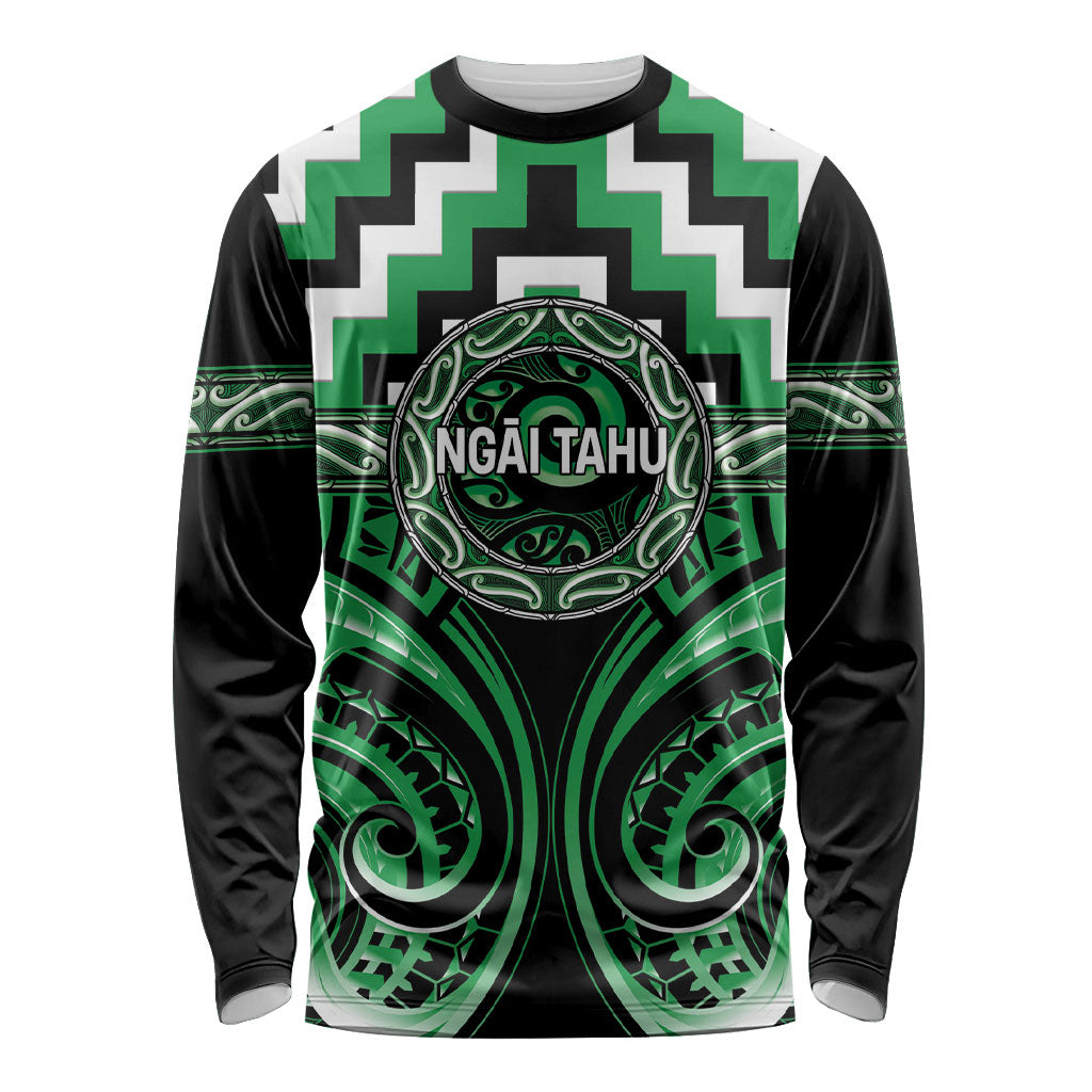 Aotearoa Ngai Tahu Personalised Long Sleeve Shirt Maori Iwi Poutama Puhoro Tattoo LT14 Unisex Green - Polynesian Pride