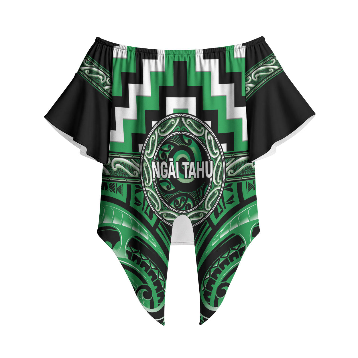 Aotearoa Ngai Tahu Personalised Off Shoulder Wrap Waist Top Maori Iwi Poutama Puhoro Tattoo LT14 Green - Polynesian Pride