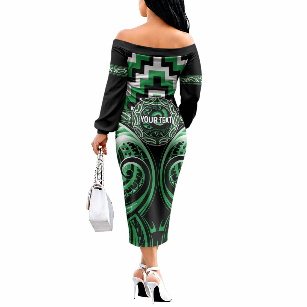 Aotearoa Ngai Tahu Personalised Off The Shoulder Long Sleeve Dress Maori Iwi Poutama Puhoro Tattoo LT14 - Polynesian Pride