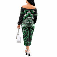 Aotearoa Ngai Tahu Personalised Off The Shoulder Long Sleeve Dress Maori Iwi Poutama Puhoro Tattoo LT14 - Polynesian Pride