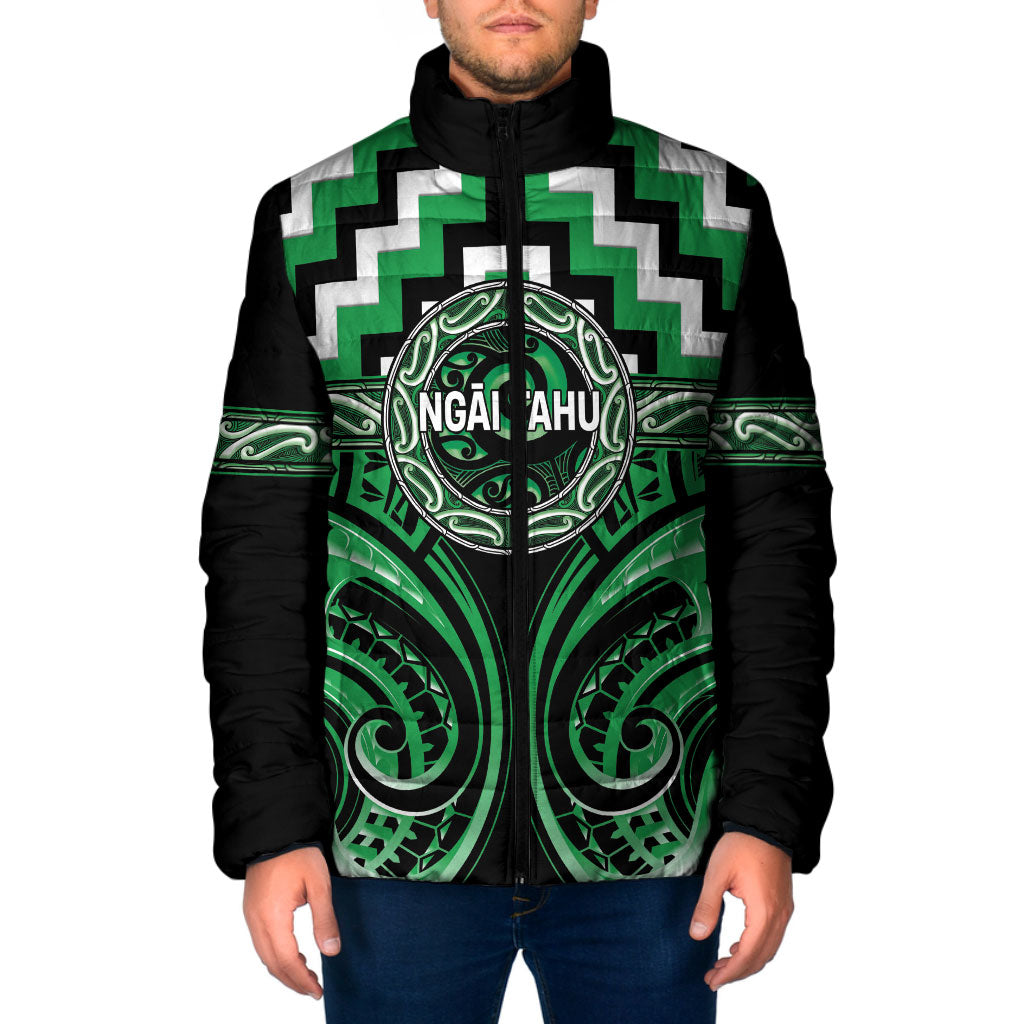 Aotearoa Ngai Tahu Personalised Padded Jacket Maori Iwi Poutama Puhoro Tattoo LT14 Men Green - Polynesian Pride