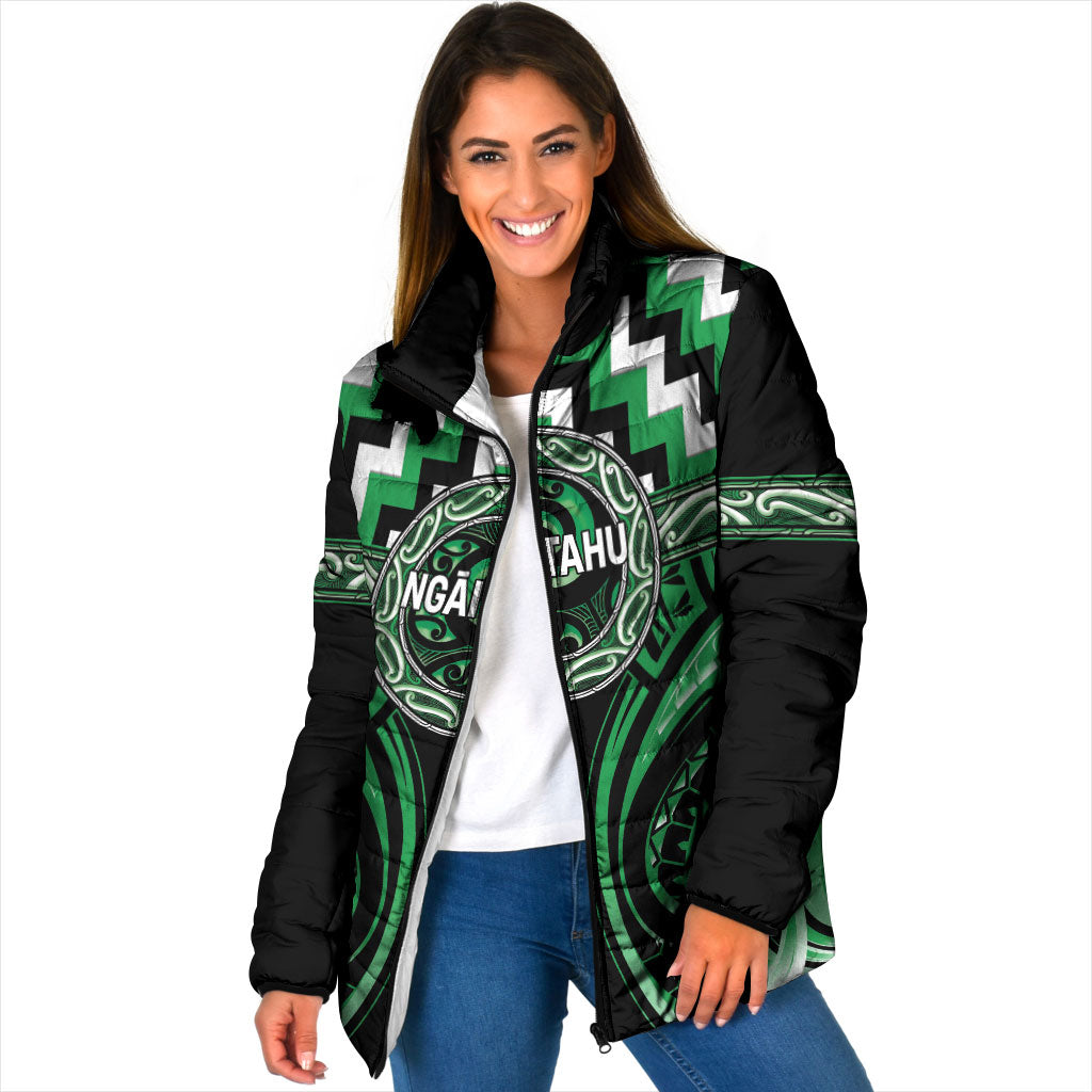 Aotearoa Ngai Tahu Personalised Padded Jacket Maori Iwi Poutama Puhoro Tattoo LT14 Women Green - Polynesian Pride