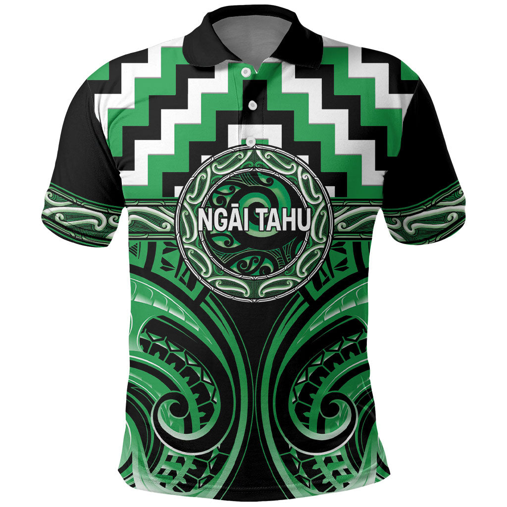 Aotearoa Ngai Tahu Personalised Polo Shirt Maori Iwi Poutama Puhoro Tattoo LT14 Green - Polynesian Pride