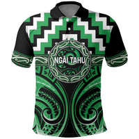 Aotearoa Ngai Tahu Personalised Polo Shirt Maori Iwi Poutama Puhoro Tattoo LT14 Green - Polynesian Pride
