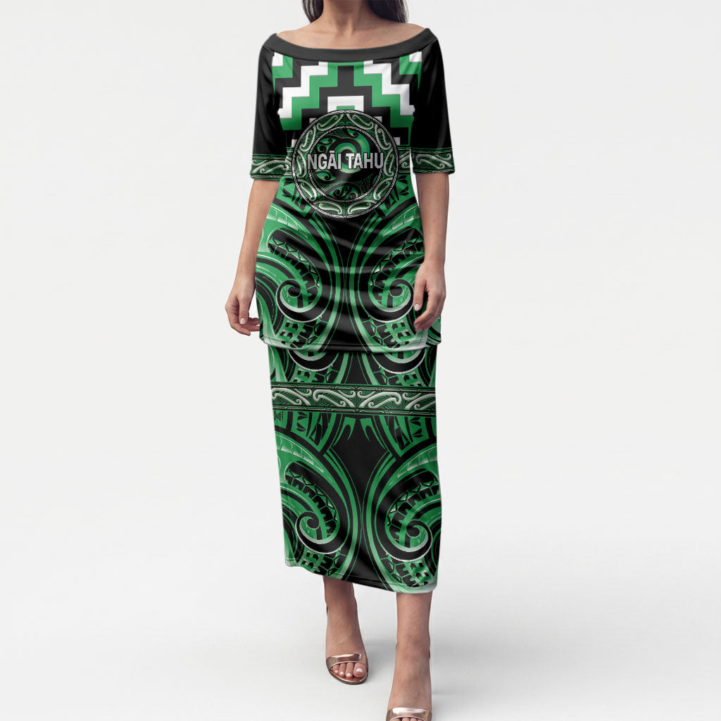 Aotearoa Ngai Tahu Personalised Puletasi Maori Iwi Poutama Puhoro Tattoo LT14 Long Dress Green - Polynesian Pride