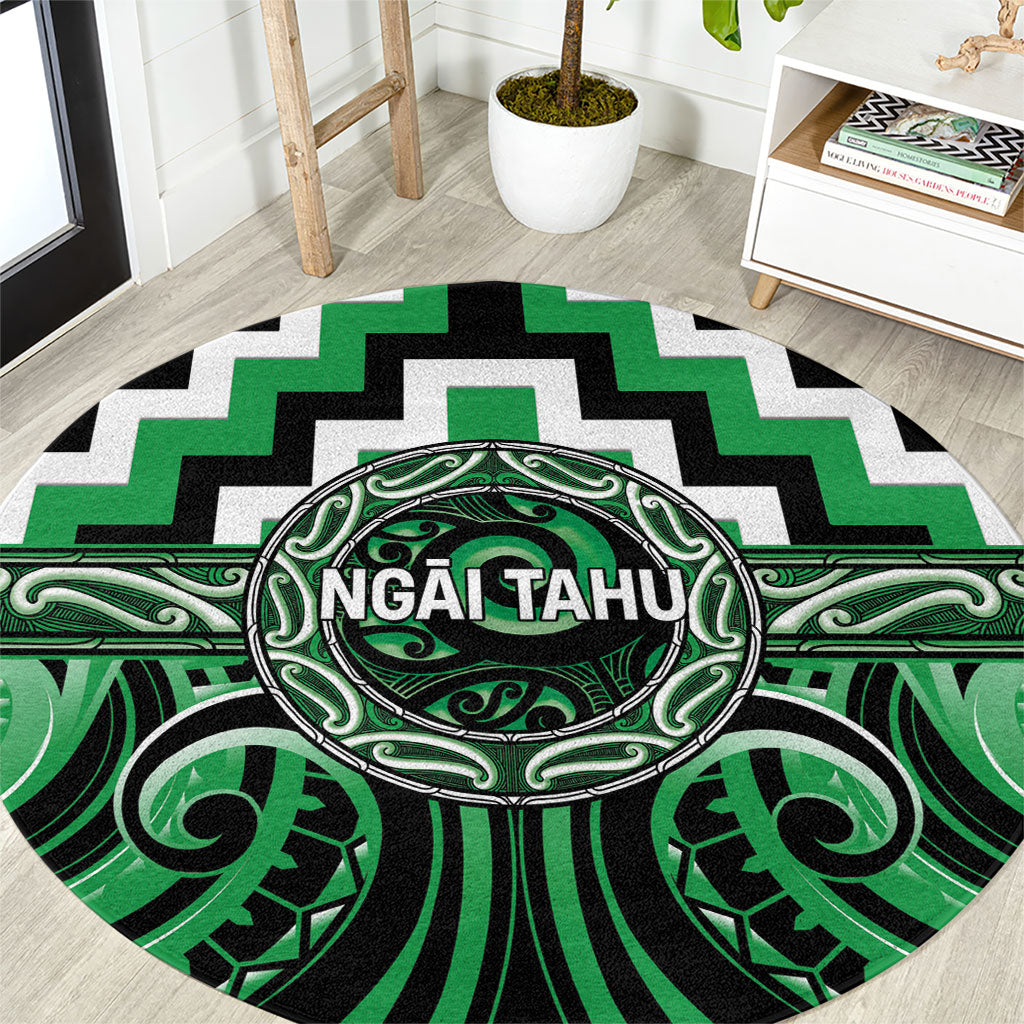 Aotearoa Ngai Tahu Round Carpet Maori Iwi Poutama Puhoro Tattoo LT14 Green - Polynesian Pride