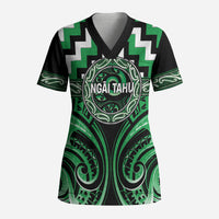 Aotearoa Ngai Tahu Personalised Scrub Top Maori Iwi Poutama Puhoro Tattoo LT14 Adult Green - Polynesian Pride