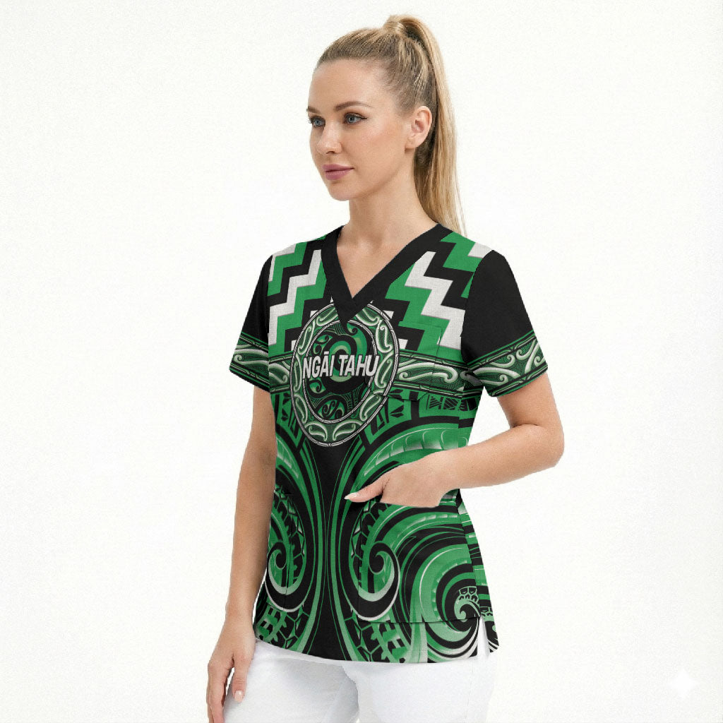 Aotearoa Ngai Tahu Personalised Scrub Top Maori Iwi Poutama Puhoro Tattoo LT14 - Polynesian Pride