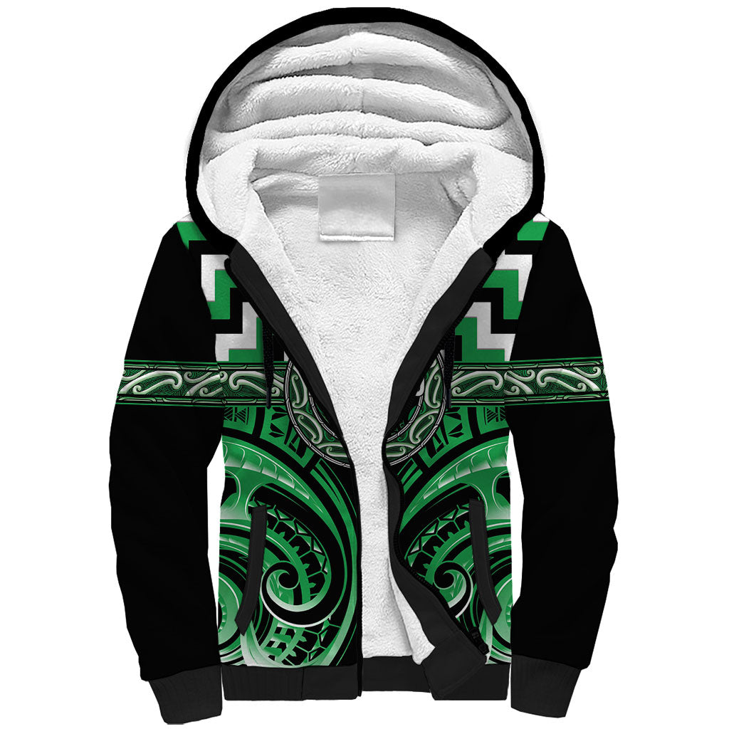 Aotearoa Ngai Tahu Personalised Sherpa Hoodie Maori Iwi Poutama Puhoro Tattoo LT14 Unisex Green - Polynesian Pride