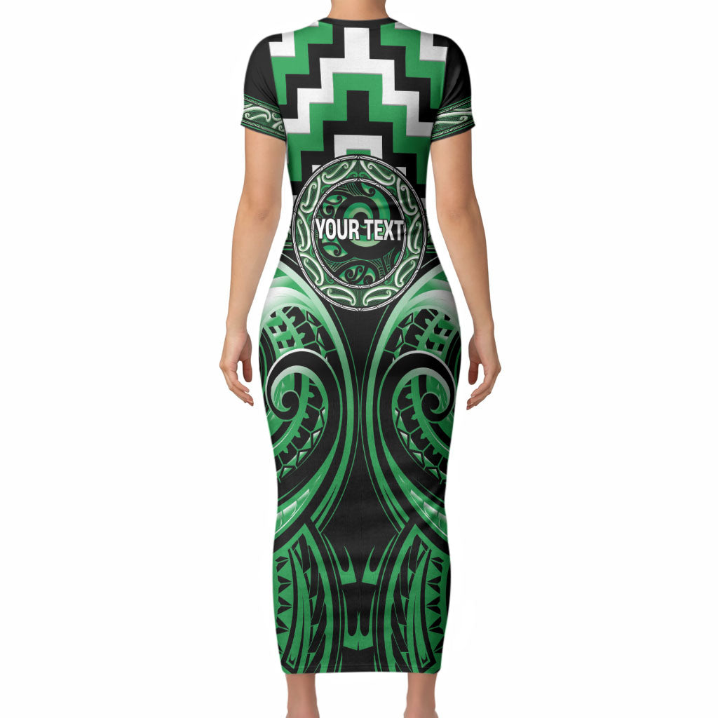 Aotearoa Ngai Tahu Personalised Short Sleeve Bodycon Dress Maori Iwi Poutama Puhoro Tattoo LT14 - Polynesian Pride