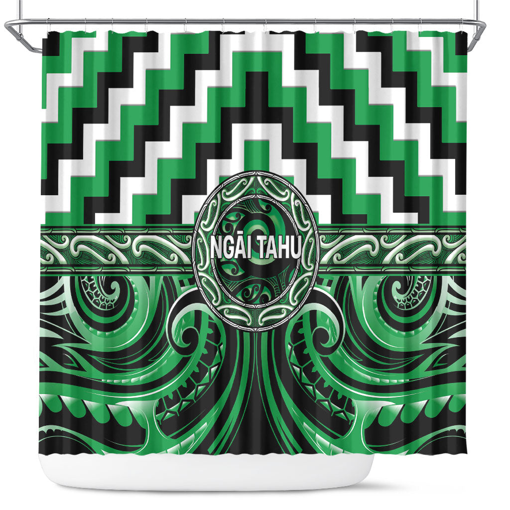 Aotearoa Ngai Tahu Shower Curtain Maori Iwi Poutama Puhoro Tattoo LT14 Green - Polynesian Pride