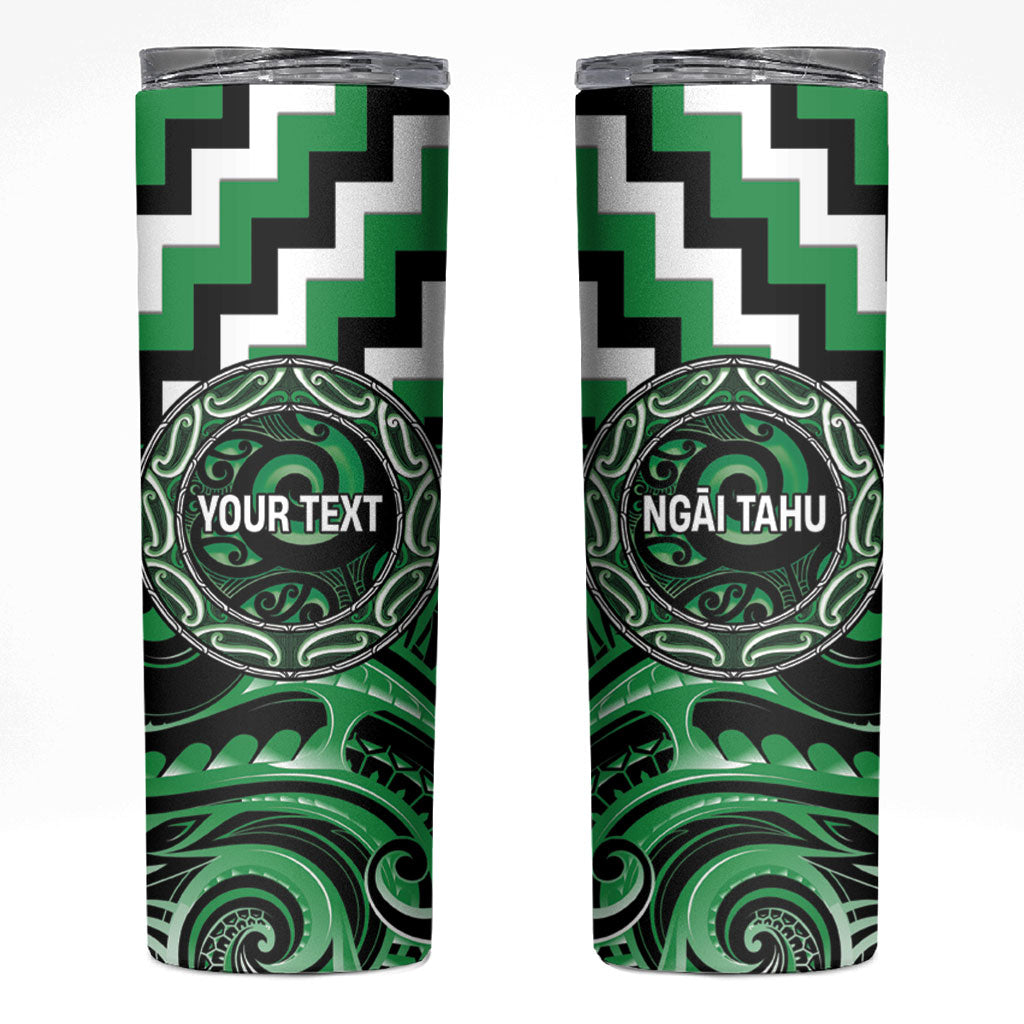 Aotearoa Ngai Tahu Personalised Skinny Tumbler Maori Iwi Poutama Puhoro Tattoo LT14 Green - Polynesian Pride