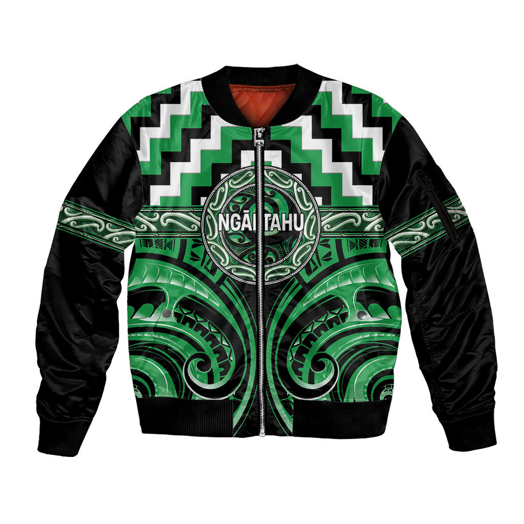 Aotearoa Ngai Tahu Personalised Sleeve Zip Bomber Jacket Maori Iwi Poutama Puhoro Tattoo LT14 Unisex Green - Polynesian Pride