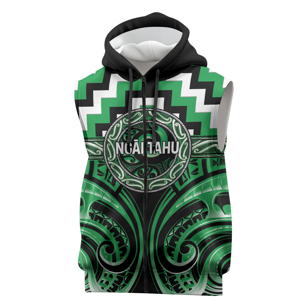 Aotearoa Ngai Tahu Personalised Sleeveless Zip Hoodie Maori Iwi Poutama Puhoro Tattoo LT14 Green - Polynesian Pride
