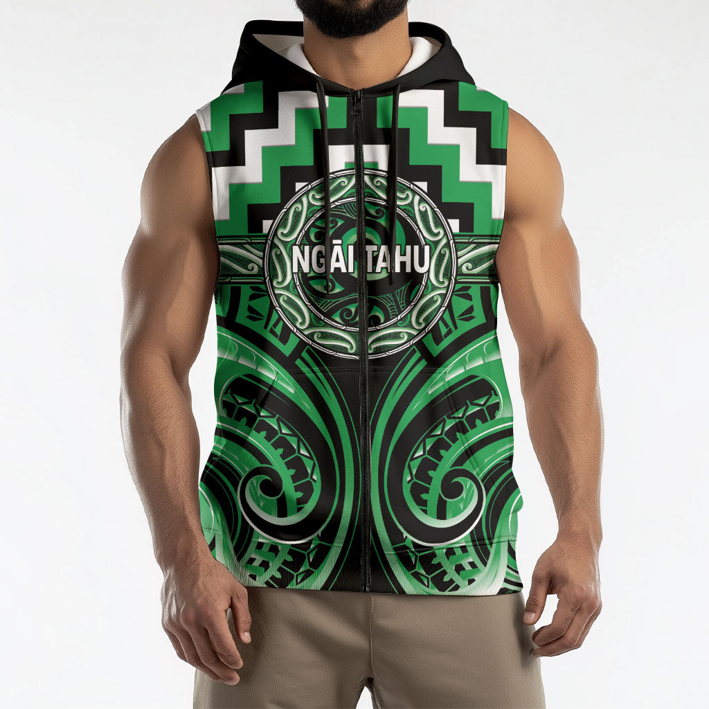 Aotearoa Ngai Tahu Personalised Sleeveless Zip Hoodie Maori Iwi Poutama Puhoro Tattoo LT14 - Polynesian Pride