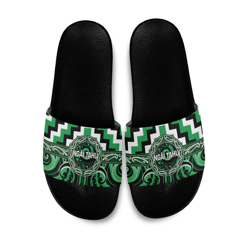 Aotearoa Ngai Tahu Slide Sandals Maori Iwi Poutama Puhoro Tattoo LT14 Green - Polynesian Pride