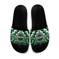 Aotearoa Ngai Tahu Slide Sandals Maori Iwi Poutama Puhoro Tattoo LT14 Green - Polynesian Pride