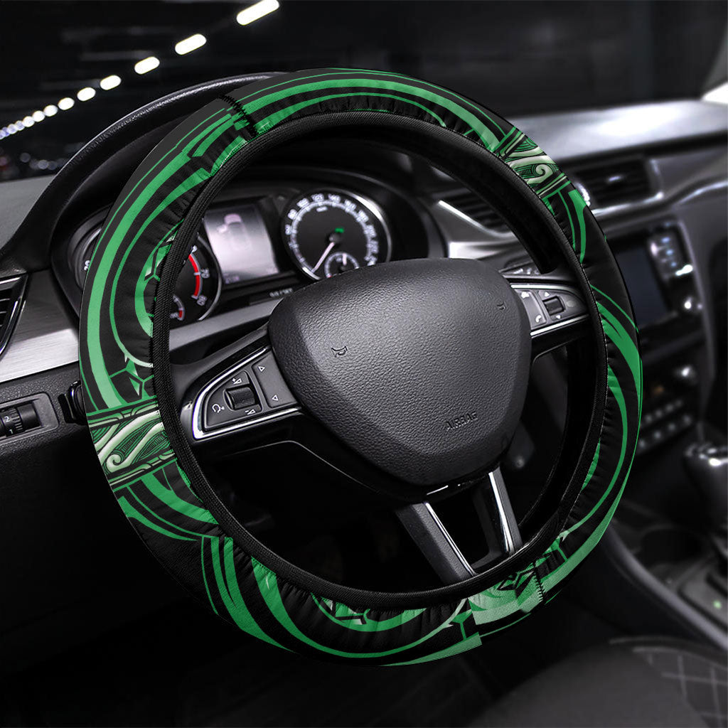 Aotearoa Ngai Tahu Steering Wheel Cover Maori Iwi Poutama Puhoro Tattoo LT14 Universal Fit Green - Polynesian Pride