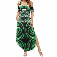 Aotearoa Ngai Tahu Personalised Summer Maxi Dress Maori Iwi Poutama Puhoro Tattoo LT14 Women Green - Polynesian Pride