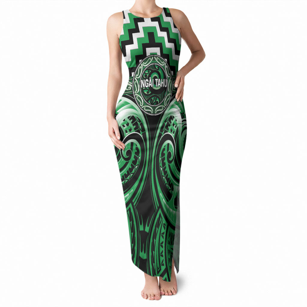 Aotearoa Ngai Tahu Personalised Tank Maxi Dress Maori Iwi Poutama Puhoro Tattoo LT14 Women Green - Polynesian Pride