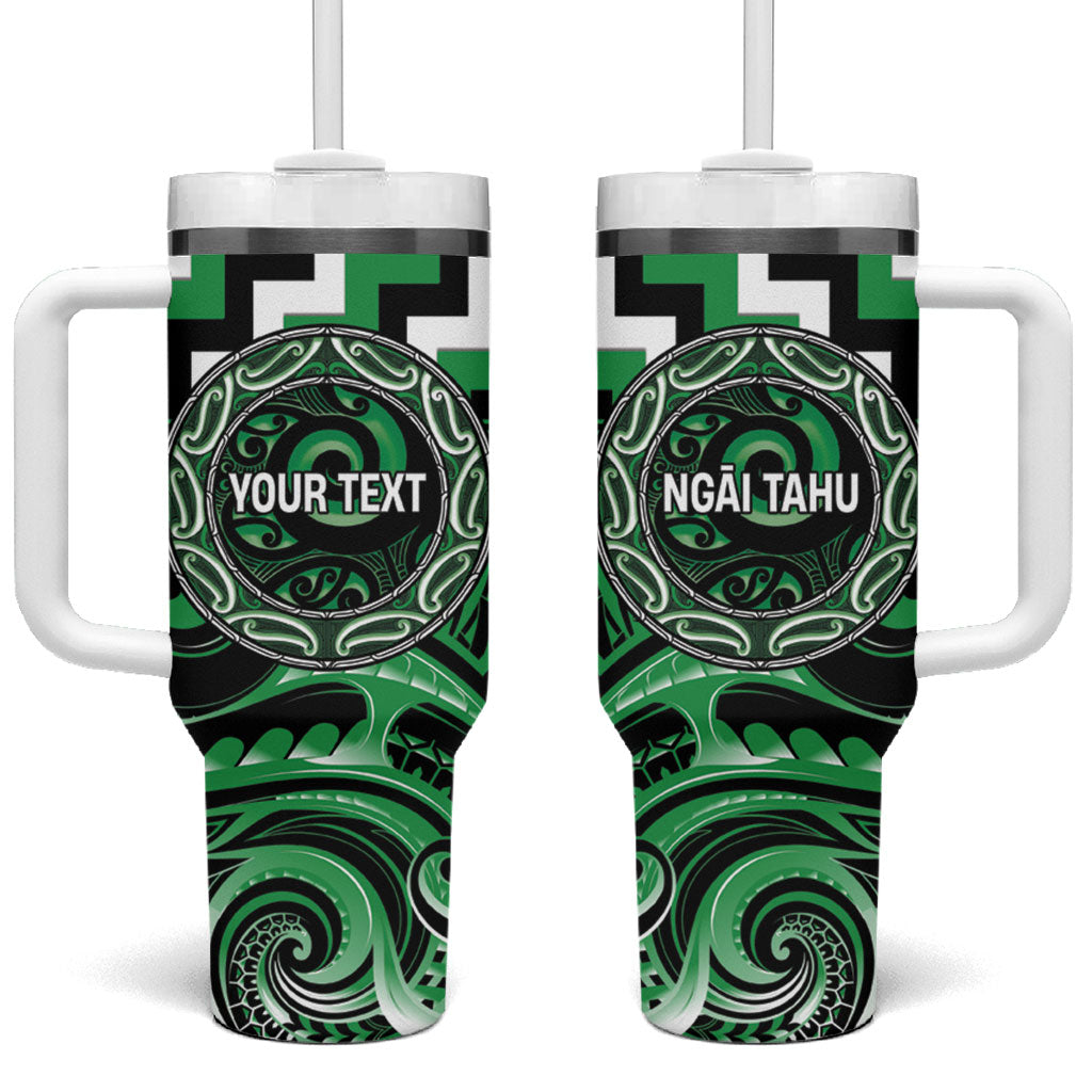 Aotearoa Ngai Tahu Personalised Tumbler With Handle Maori Iwi Poutama Puhoro Tattoo LT14 One Size: 40 oz Green - Polynesian Pride