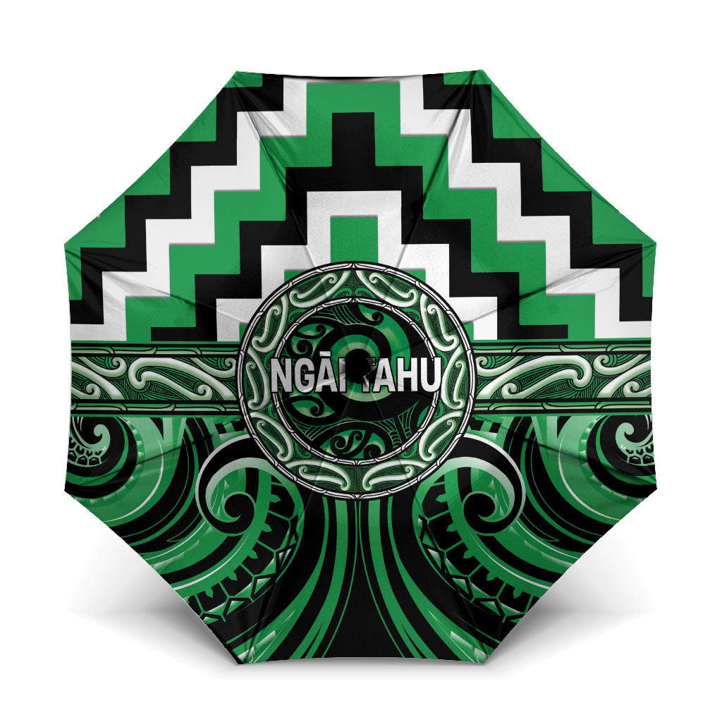 Aotearoa Ngai Tahu Umbrella Maori Iwi Poutama Puhoro Tattoo LT14 One Size Folded 11.42 inch Opened Diameter 37.4 inch Green - Polynesian Pride