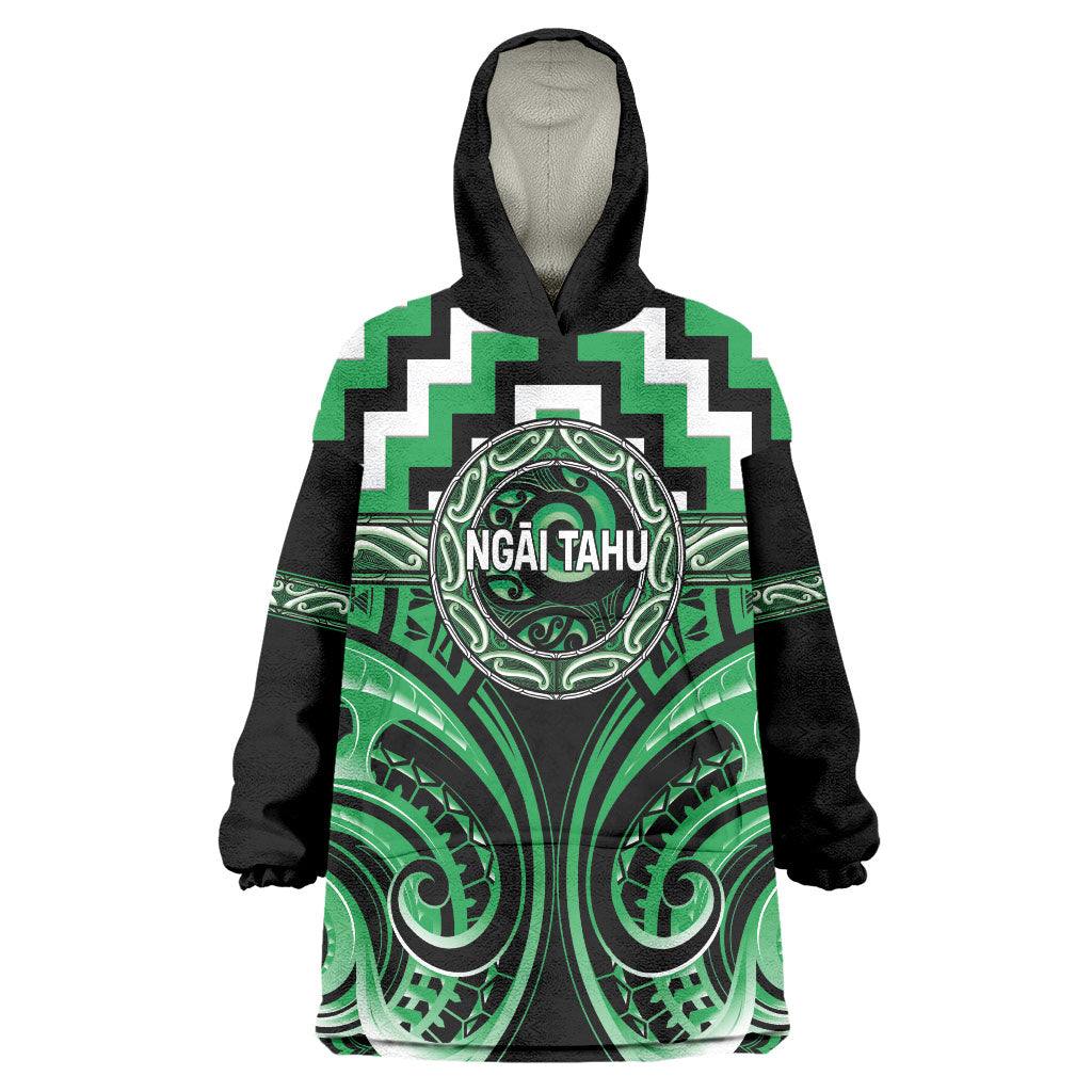 Aotearoa Ngai Tahu Personalised Wearable Blanket Hoodie Maori Iwi Poutama Puhoro Tattoo LT14 One Size Green - Polynesian Pride